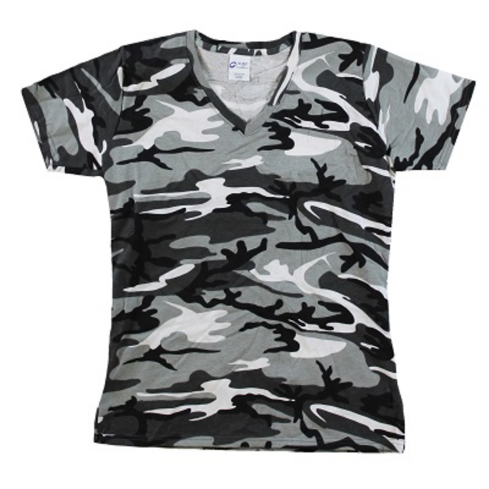 Womens Black Camo V-Neck T-Shirt * New * Medium